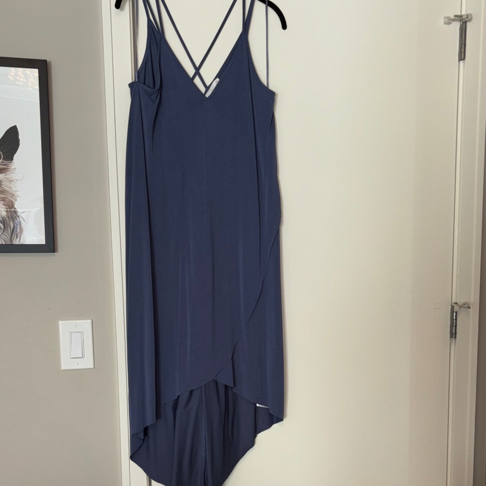 Chic Blue High Low Dress with Strappy Back